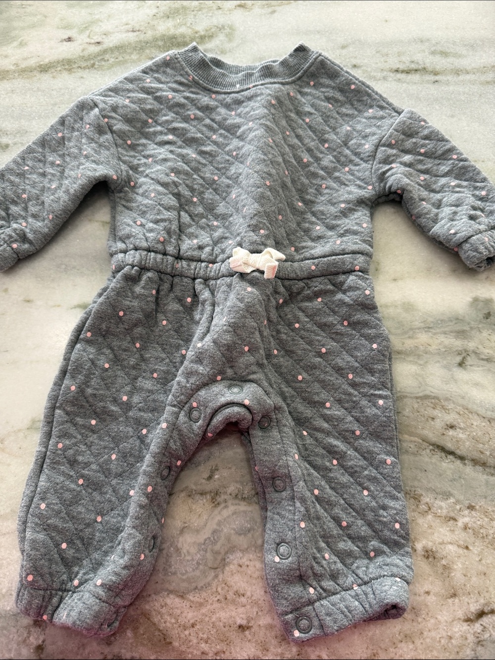 Carter's Gray Quilted Footie with Pink Dot Accents